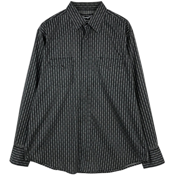 Wrangler all-over stripe pattern long-sleeved Western shirt, men's size XL equivalent, vintage. unclear gray type Vintage Second Hand