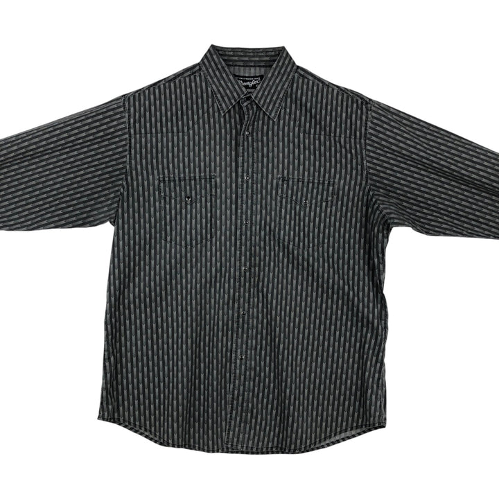 Wrangler all-over stripe pattern long-sleeved Western shirt, men's size XL equivalent, vintage. unclear gray type Vintage Second Hand