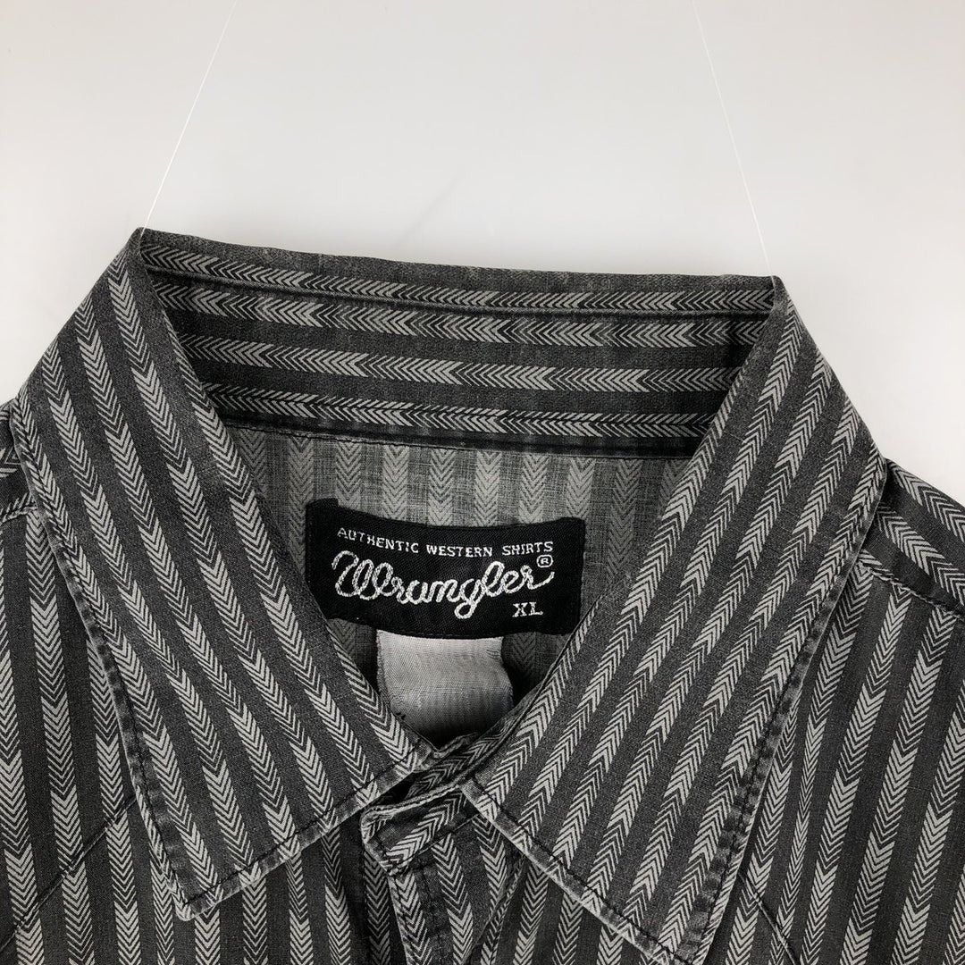 Wrangler all-over stripe pattern long-sleeved Western shirt, men's size XL equivalent, vintage. unclear gray type Vintage Second Hand