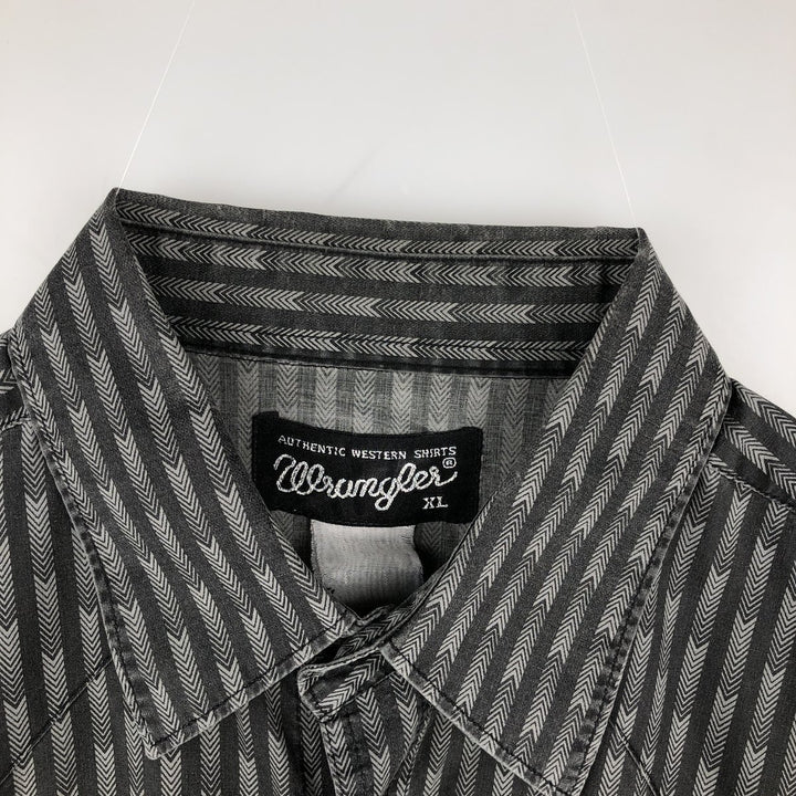 Wrangler all-over stripe pattern long-sleeved Western shirt, men's size XL equivalent, vintage. unclear gray type Vintage Second Hand
