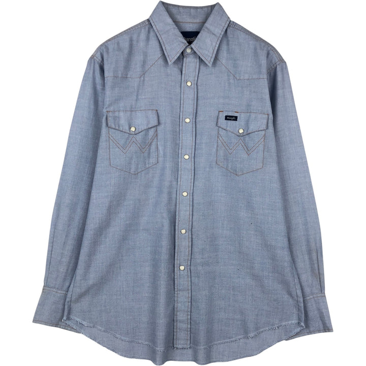 1990'S Wrangler Long-Sleeve Denim Western Shirt, Men's Size XL (Vintage) polyester Blue type light blue Vintage Second Hand