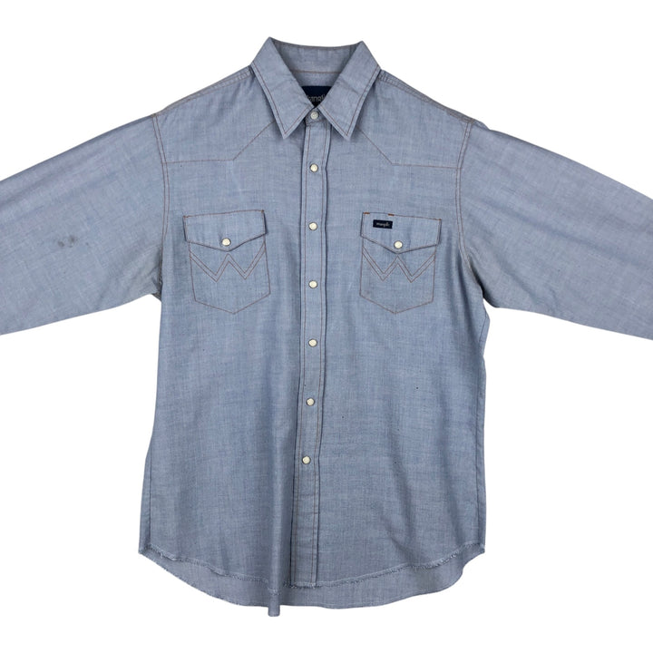 1990'S Wrangler Long-Sleeve Denim Western Shirt, Men's Size XL (Vintage) polyester Blue type light blue Vintage Second Hand