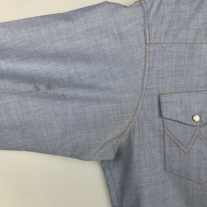 1990'S Wrangler Long-Sleeve Denim Western Shirt, Men's Size XL (Vintage) polyester Blue type light blue Vintage Second Hand