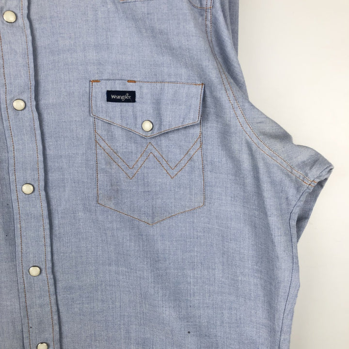 1990'S Wrangler Long-Sleeve Denim Western Shirt, Men's Size XL (Vintage) polyester Blue type light blue Vintage Second Hand