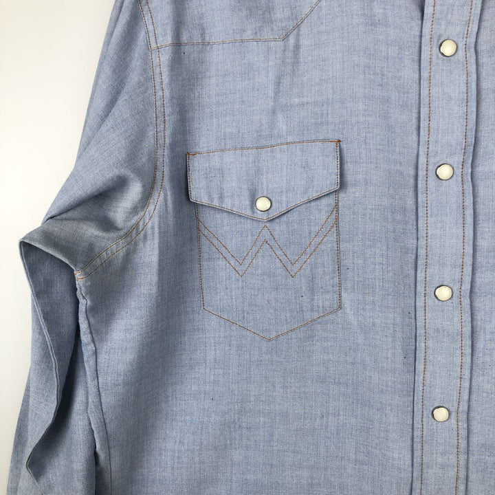 1990'S Wrangler Long-Sleeve Denim Western Shirt, Men's Size XL (Vintage) polyester Blue type light blue Vintage Second Hand