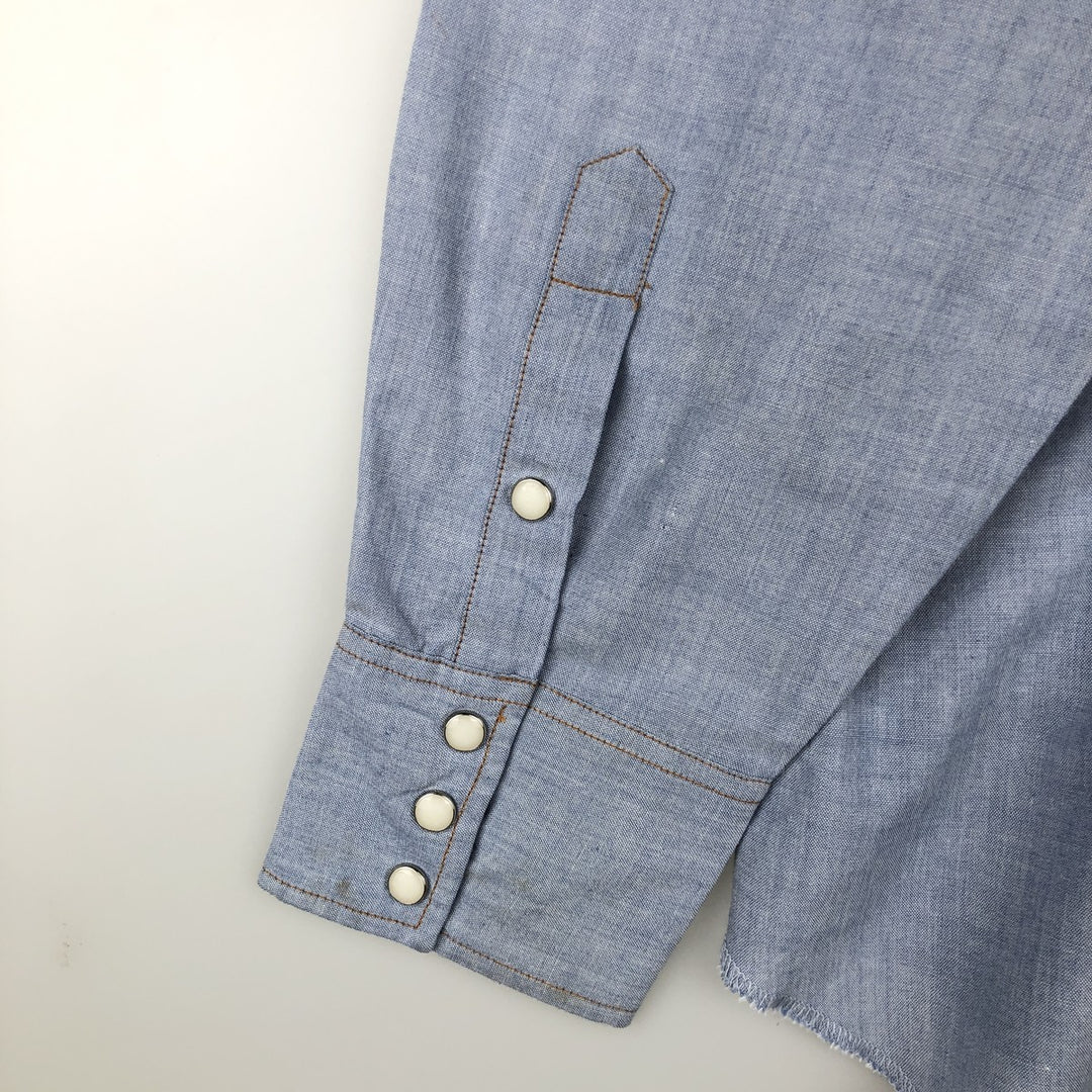 1990'S Wrangler Long-Sleeve Denim Western Shirt, Men's Size XL (Vintage) polyester Blue type light blue Vintage Second Hand