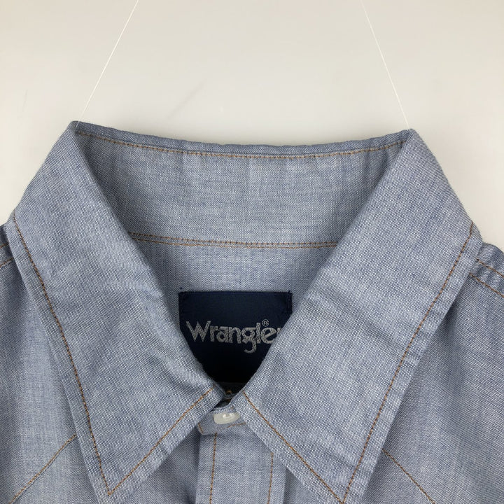 1990'S Wrangler Long-Sleeve Denim Western Shirt, Men's Size XL (Vintage) polyester Blue type light blue Vintage Second Hand