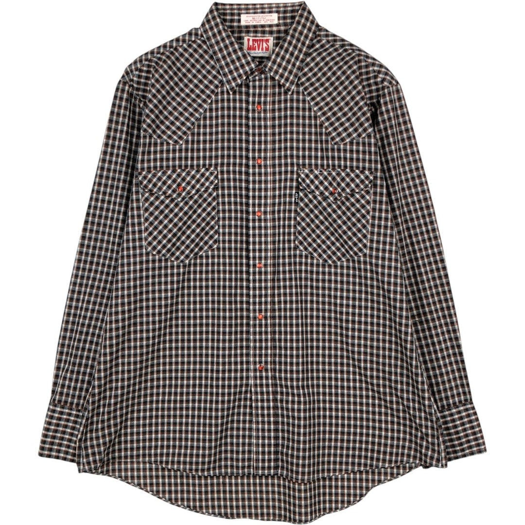 90'S Levi's THE COWBOYS TAILER Check Pattern Long-Sleeve Western Shirt, Men's Size XL (Equivalent), Vintage polyester brown type Vintage Second Hand
