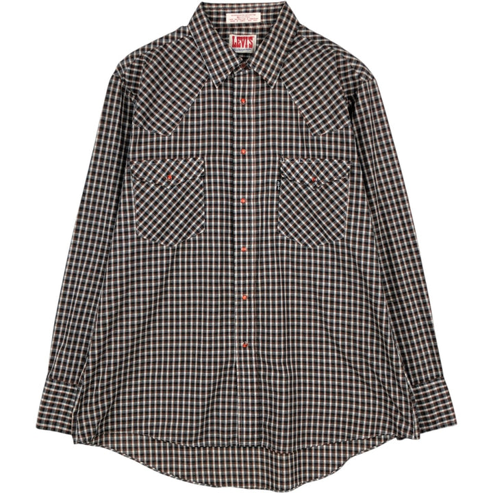 90'S Levi's THE COWBOYS TAILER Check Pattern Long-Sleeve Western Shirt, Men's Size XL (Equivalent), Vintage polyester brown type Vintage Second Hand