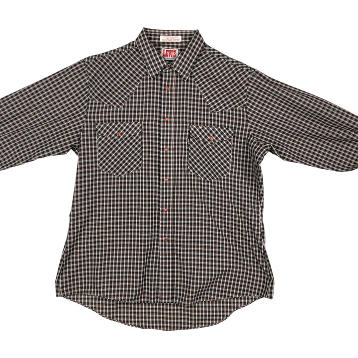 90'S Levi's THE COWBOYS TAILER Check Pattern Long-Sleeve Western Shirt, Men's Size XL (Equivalent), Vintage polyester brown type Vintage Second Hand