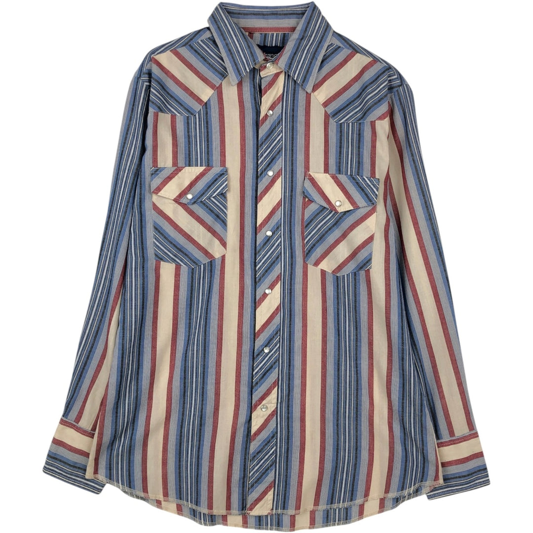 1990'S Wrangler Western Shirt, Multi-stripe, Long-sleeved, Men's Size M (approx.), Vintage unclear blue type Vintage Second Hand