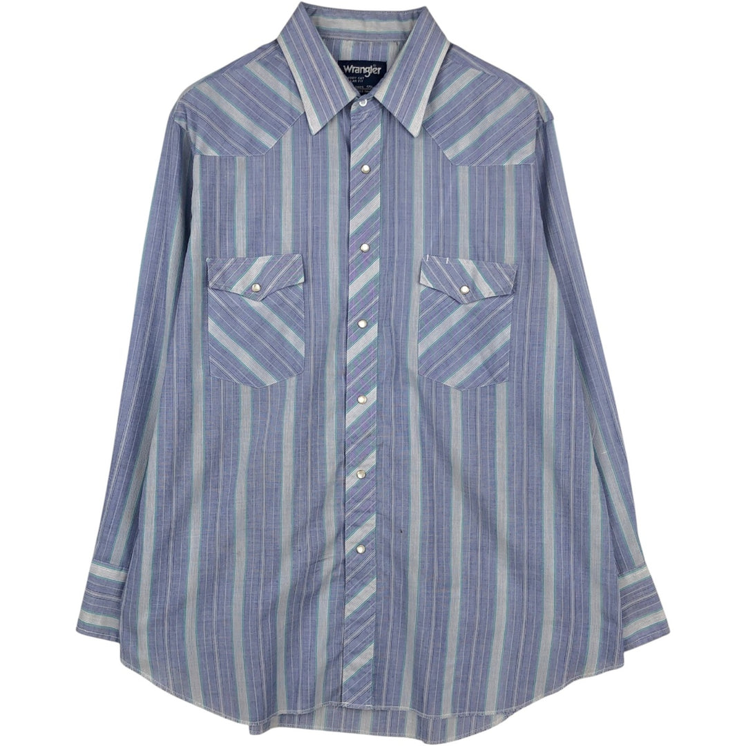 80s-90'S Wrangler COWBOY CUT REGULAR FIT Multi-stripe Long-sleeve Western Shirt, Men's XL equivalent, Vintage unclear blue type Vintage Second Hand