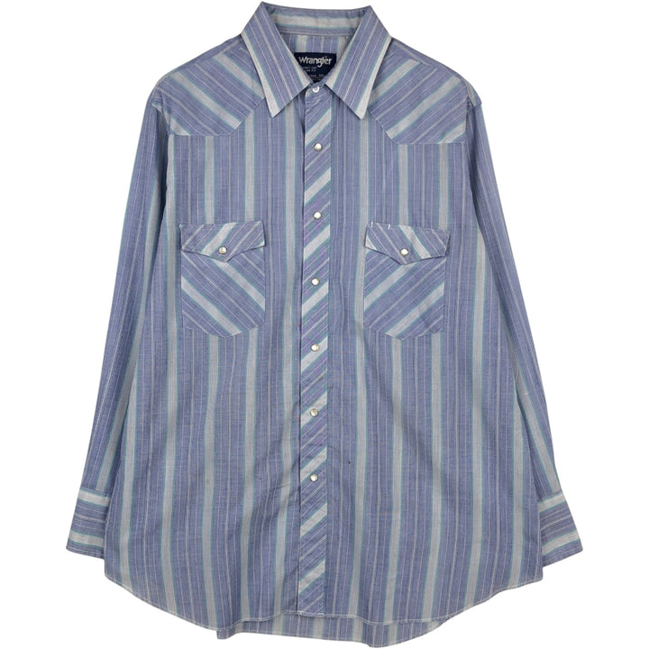 80s-90'S Wrangler COWBOY CUT REGULAR FIT Multi-stripe Long-sleeve Western Shirt, Men's XL equivalent, Vintage unclear blue type Vintage Second Hand