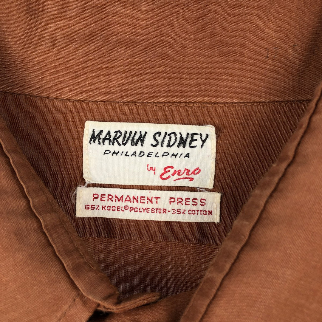 60s-70'S ENRO MARVIN SIDNEY Long-Sleeve Poly-Cotton Shirt, Men's Size XL (Equivalent), Vintage polyester brown type Vintage Second Hand
