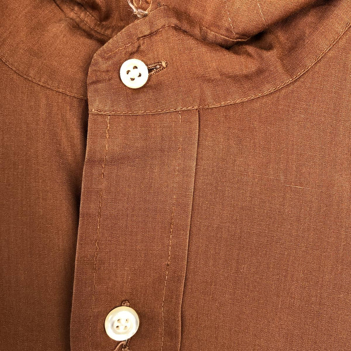 60s-70'S ENRO MARVIN SIDNEY Long-Sleeve Poly-Cotton Shirt, Men's Size XL (Equivalent), Vintage polyester brown type Vintage Second Hand
