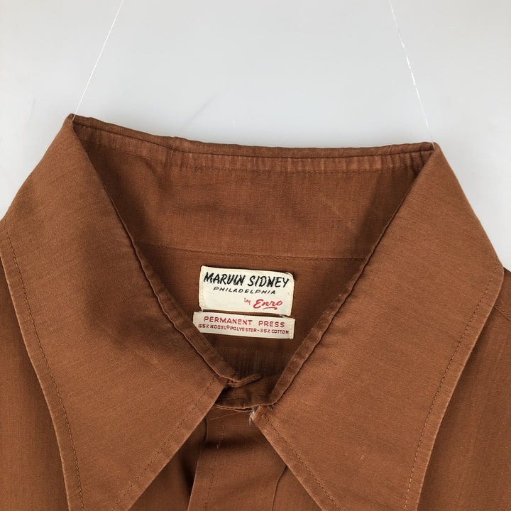 60s-70'S ENRO MARVIN SIDNEY Long-Sleeve Poly-Cotton Shirt, Men's Size XL (Equivalent), Vintage polyester brown type Vintage Second Hand