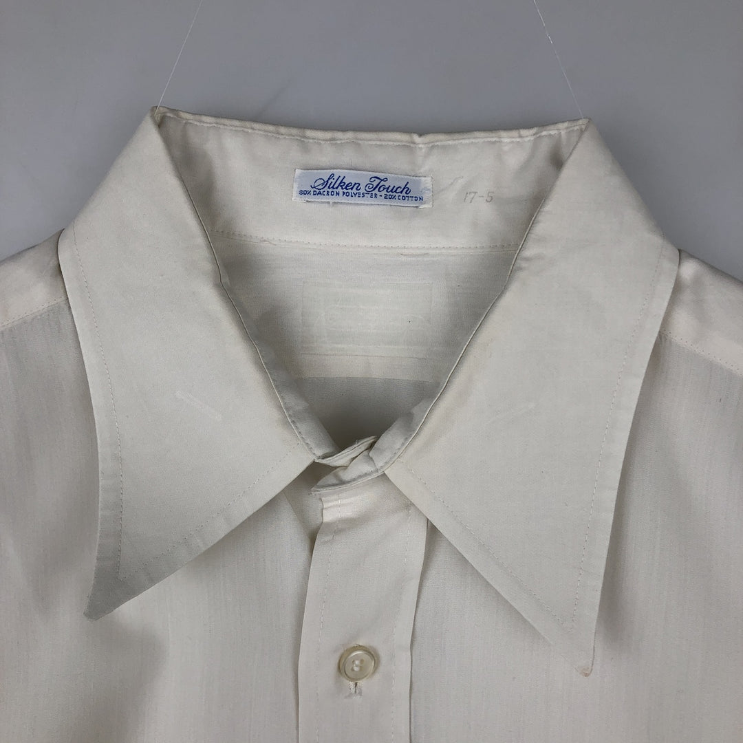 ~1970'S Silken Touch Long-Sleeve Polyester Shirt, Men's XL (approx.), Vintage Dacron white type Vintage Second Hand