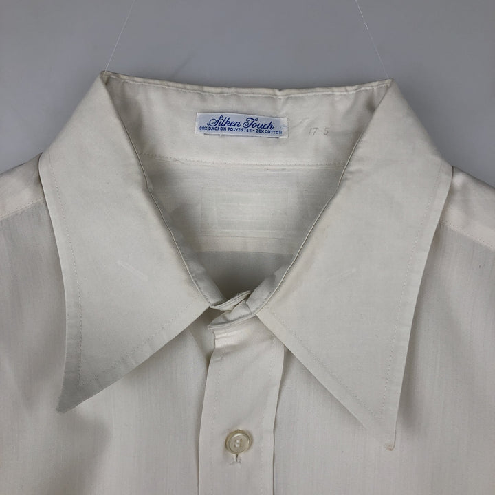 ~1970'S Silken Touch Long-Sleeve Polyester Shirt, Men's XL (approx.), Vintage Dacron white type Vintage Second Hand
