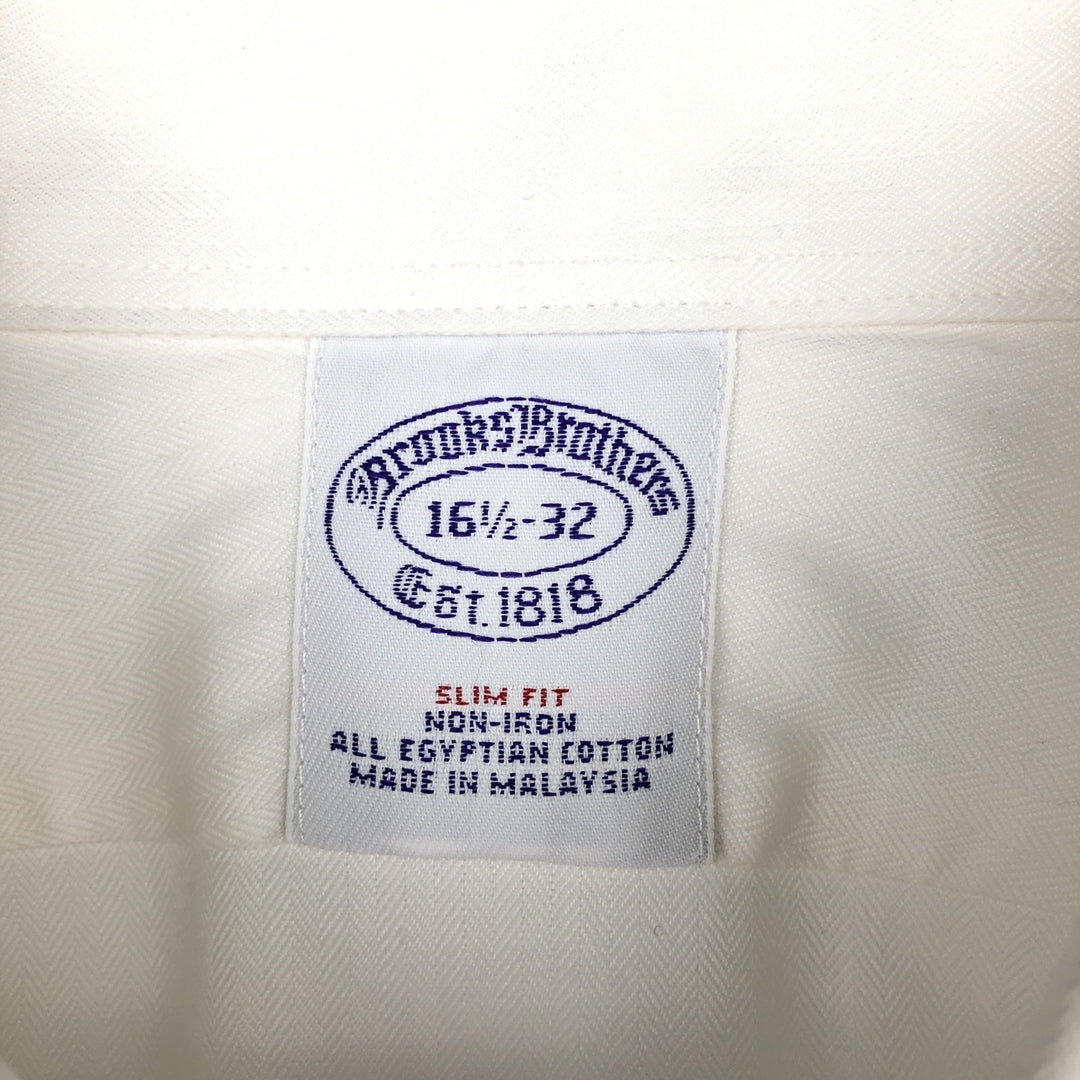 Brooks Brothers Est.1818 Slim Fit Herringbone Long-Sleeve Cotton Shirt (Men's Size L) cotton white type Vintage Second Hand