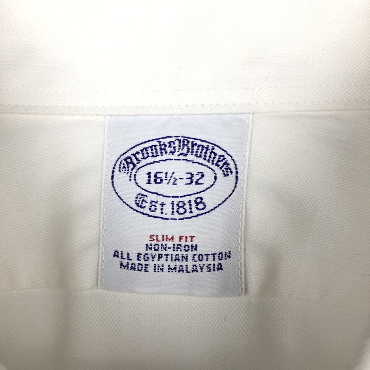 Brooks Brothers Est.1818 Slim Fit Herringbone Long-Sleeve Cotton Shirt (Men's Size L) cotton white type Vintage Second Hand