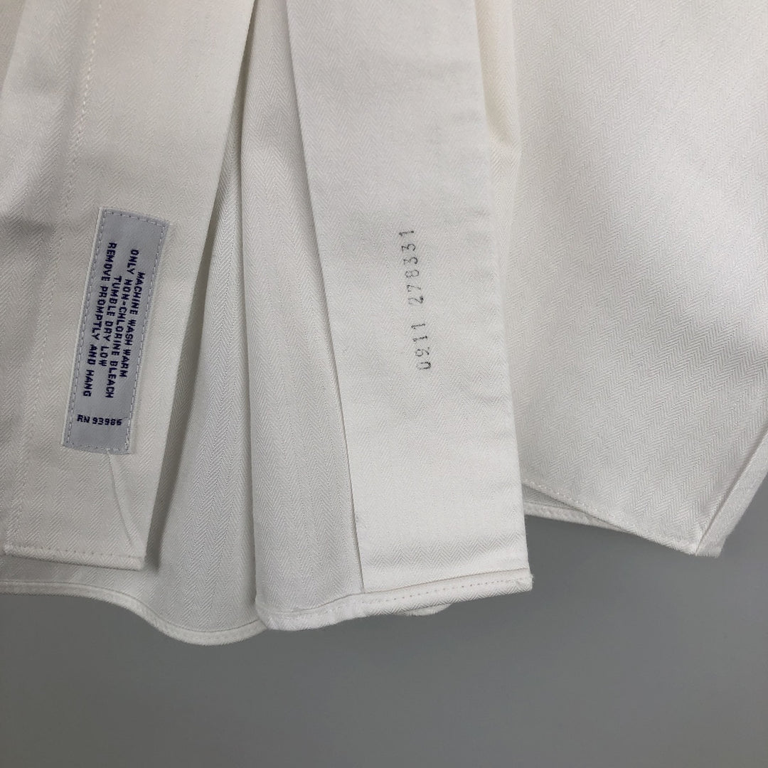 Brooks Brothers Est.1818 Slim Fit Herringbone Long-Sleeve Cotton Shirt (Men's Size L) cotton white type Vintage Second Hand