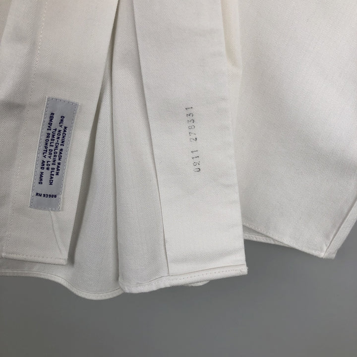 Brooks Brothers Est.1818 Slim Fit Herringbone Long-Sleeve Cotton Shirt (Men's Size L) cotton white type Vintage Second Hand