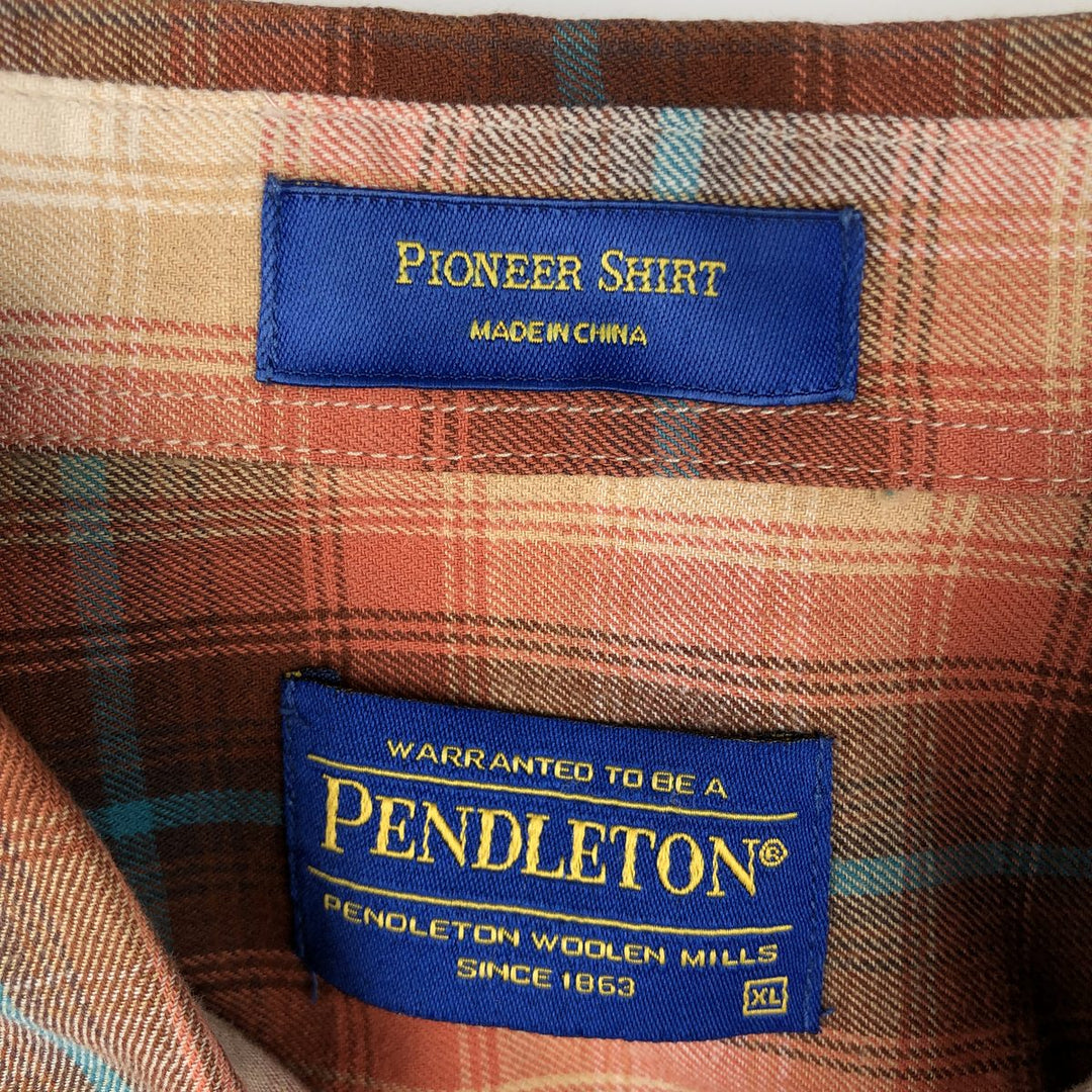 2000'S Pendleton Long-Sleeve Cotton Check Shirt, Men's Size XL (approx.) Pima Cotton orange type Vintage Second Hand