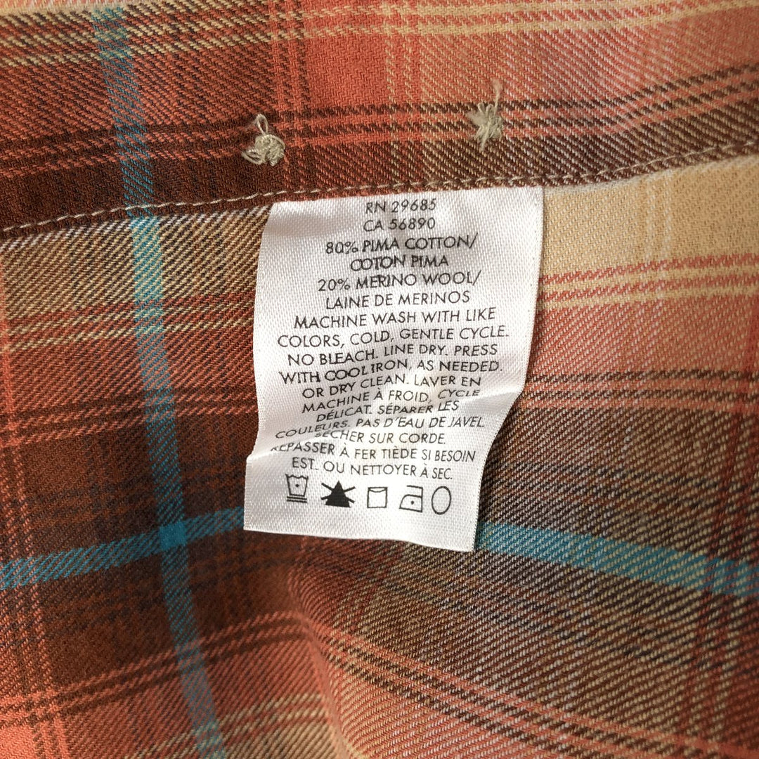 2000'S Pendleton Long-Sleeve Cotton Check Shirt, Men's Size XL (approx.) Pima Cotton orange type Vintage Second Hand