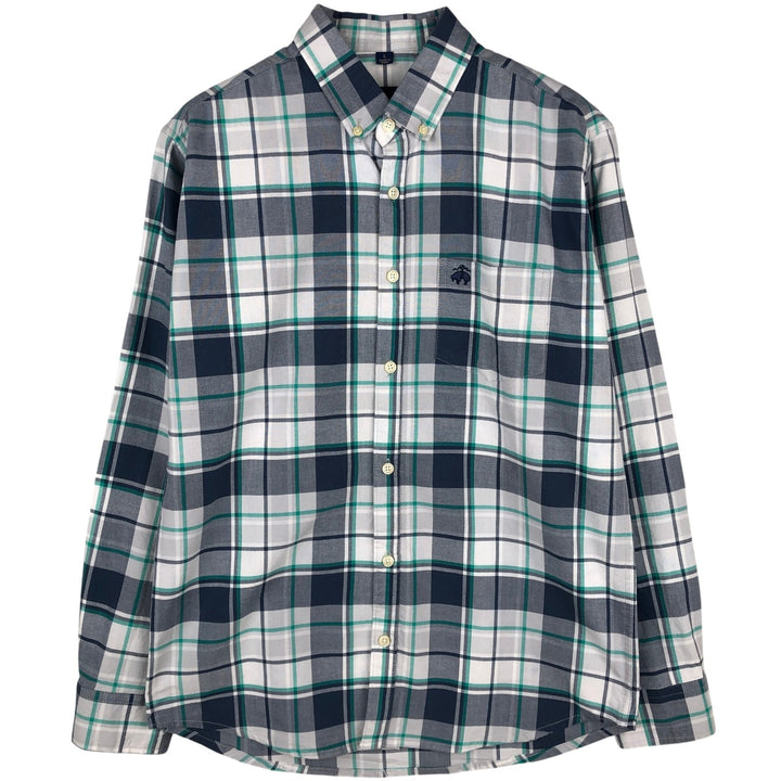 Brooks Brothers Long Sleeve Button-Down Check Shirt, Men's Size L cotton white type Vintage Second Hand