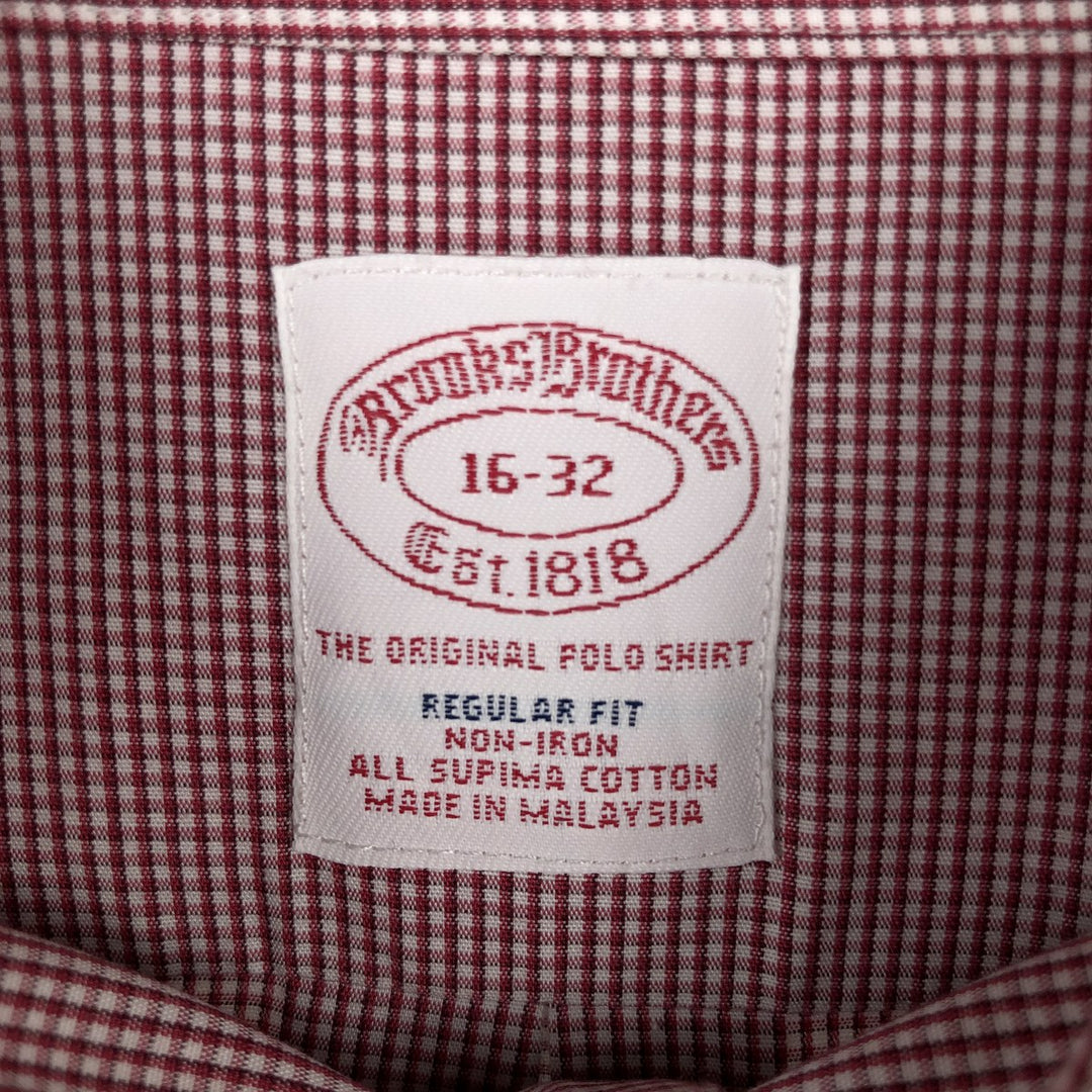 Brooks Brothers Est.1818 Regular Fit Long-Sleeve Button-Down Check Shirt, Men's Size L (approx.) Supima Cotton red type Vintage Second Hand