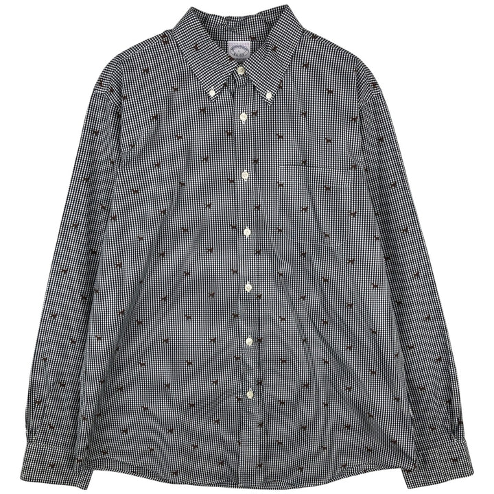 Brooks Brothers Est.1818 REGENT FIT Dog Print Long-Sleeve Button-Down Check Shirt, Men's Size L (approx.) cotton navy blue type Vintage Second Hand