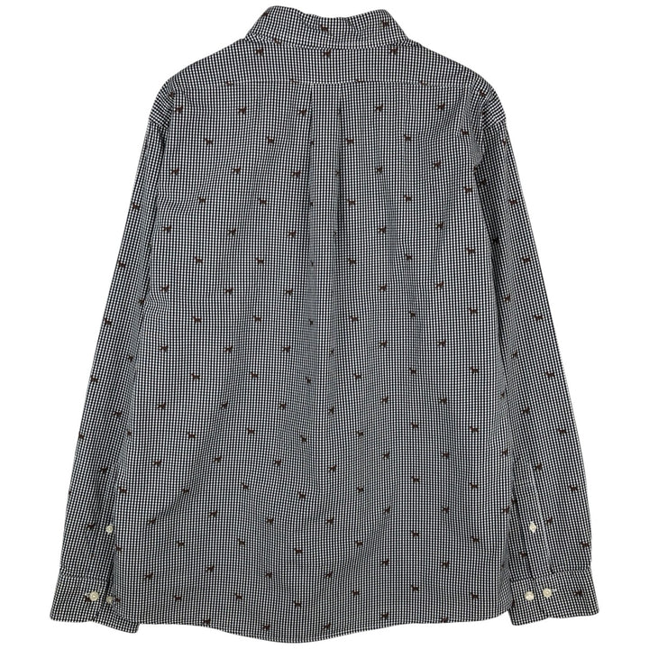 Brooks Brothers Est.1818 REGENT FIT Dog Print Long-Sleeve Button-Down Check Shirt, Men's Size L (approx.) cotton navy blue type Vintage Second Hand