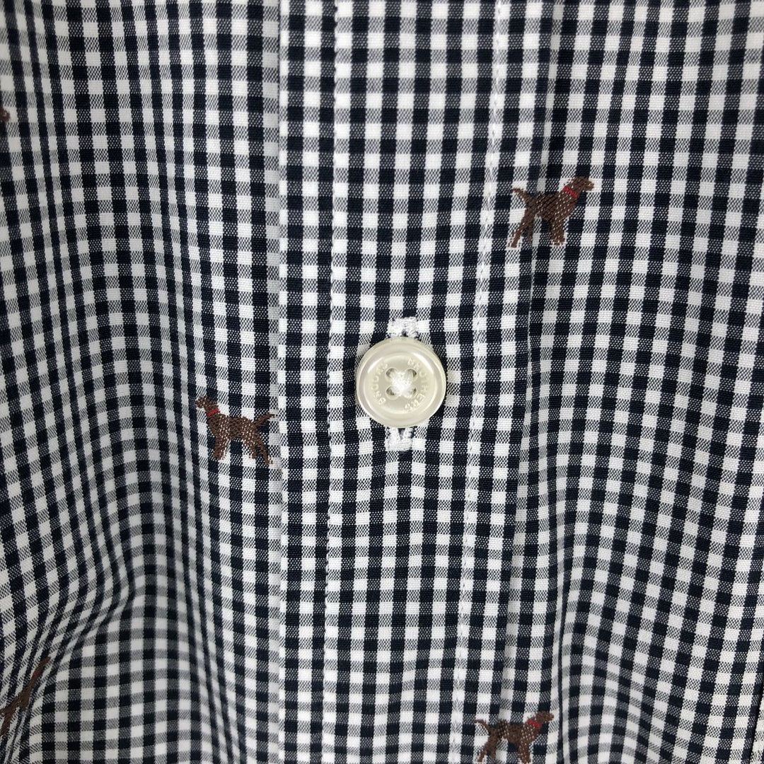 Brooks Brothers Est.1818 REGENT FIT Dog Print Long-Sleeve Button-Down Check Shirt, Men's Size L (approx.) cotton navy blue type Vintage Second Hand
