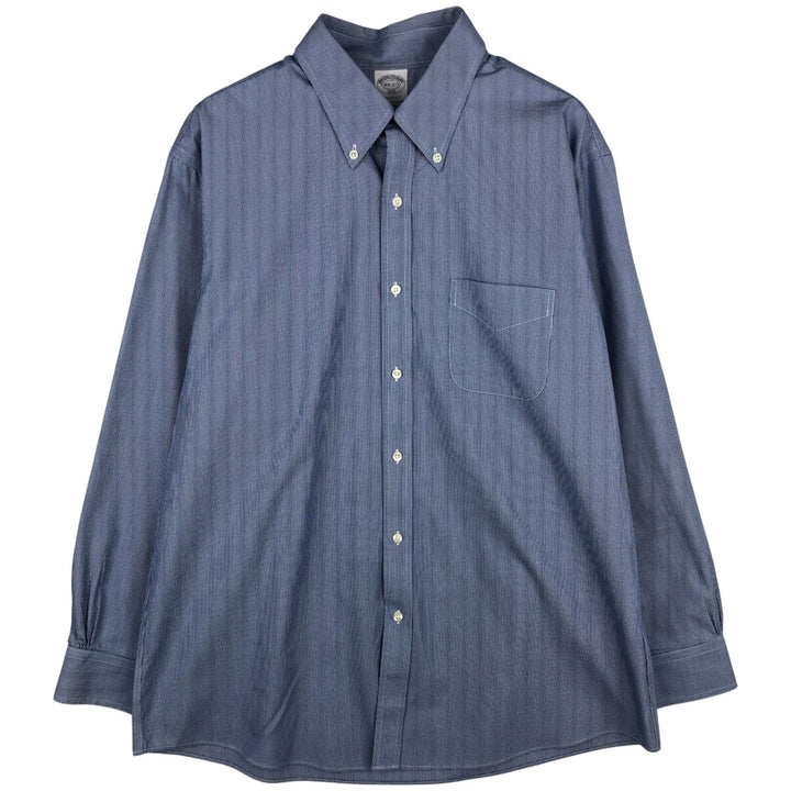 Brooks Brothers 1818 REGENT FIT Long-Sleeve Button-Down Check Shirt, Men's Size L (approx.) cotton navy blue type Vintage Second Hand