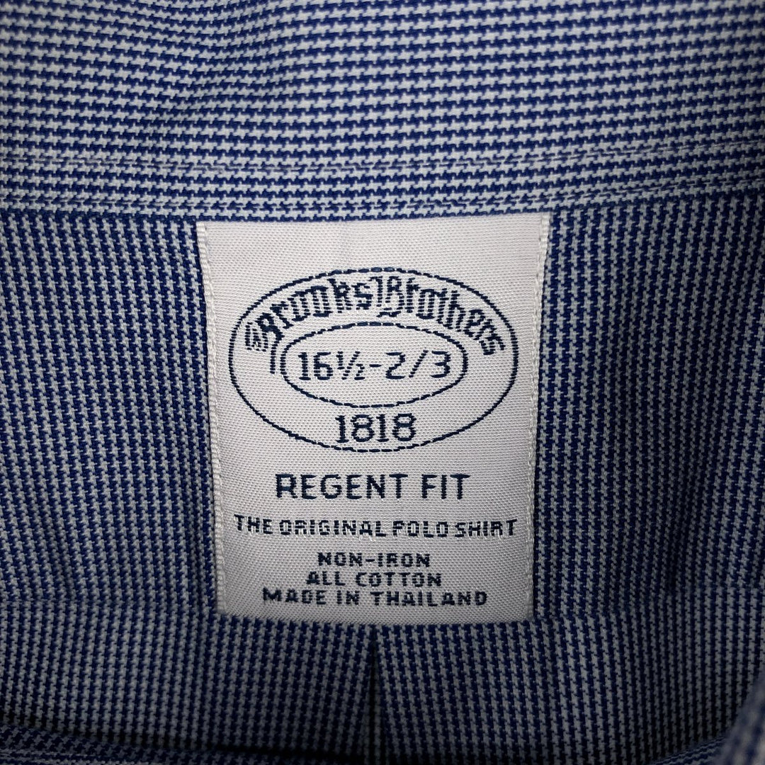 Brooks Brothers 1818 REGENT FIT Long-Sleeve Button-Down Check Shirt, Men's Size L (approx.) cotton navy blue type Vintage Second Hand