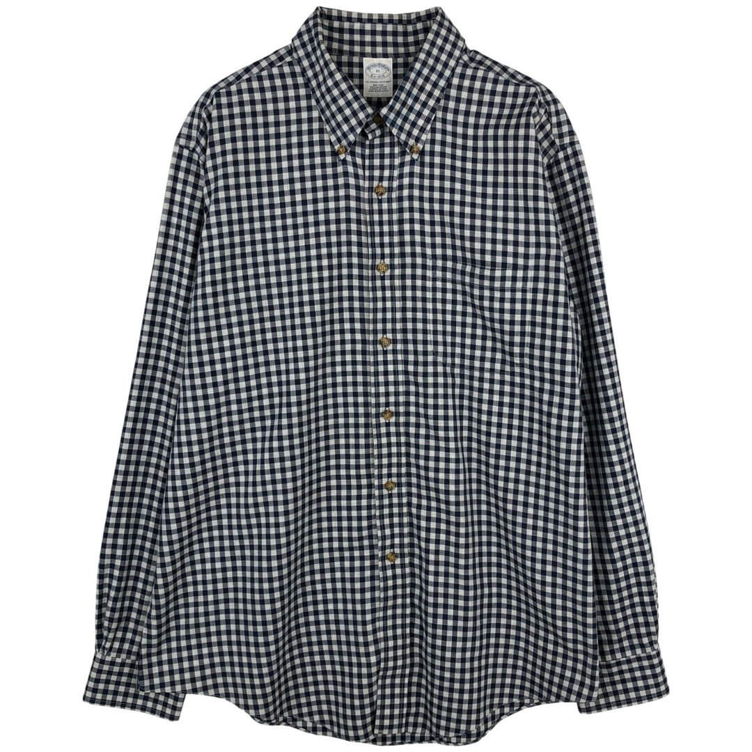Brooks Brothers Est. 1818 Gingham Check Long Sleeve Button-Down Check Shirt, Men's Size XL Supima Cotton navy blue type Vintage Second Hand