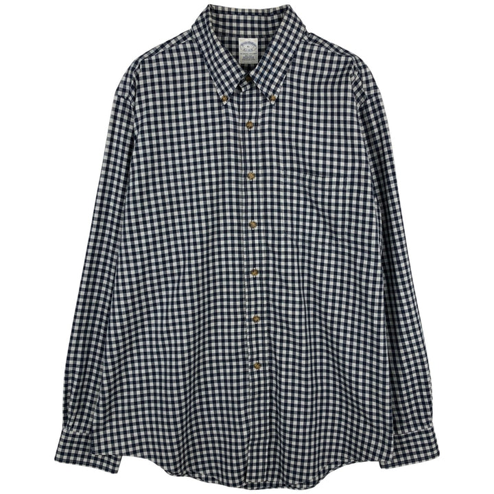 Brooks Brothers Est. 1818 Gingham Check Long Sleeve Button-Down Check Shirt, Men's Size XL Supima Cotton navy blue type Vintage Second Hand