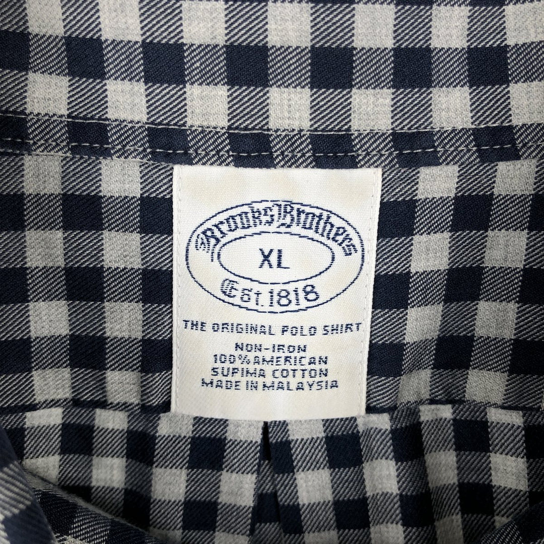 Brooks Brothers Est. 1818 Gingham Check Long Sleeve Button-Down Check Shirt, Men's Size XL Supima Cotton navy blue type Vintage Second Hand