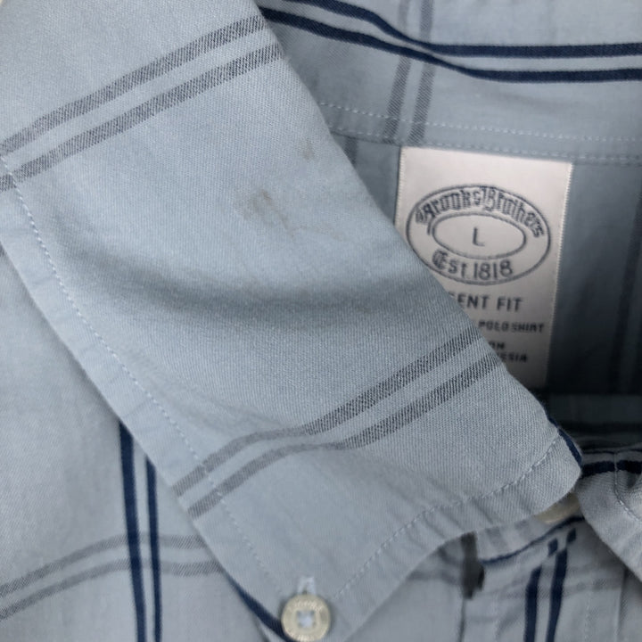 Brooks Brothers Est. 1818 Regent Fit Long Sleeve Button-Down Check Shirt, Men's Size L cotton Blue type light blue Vintage Second Hand