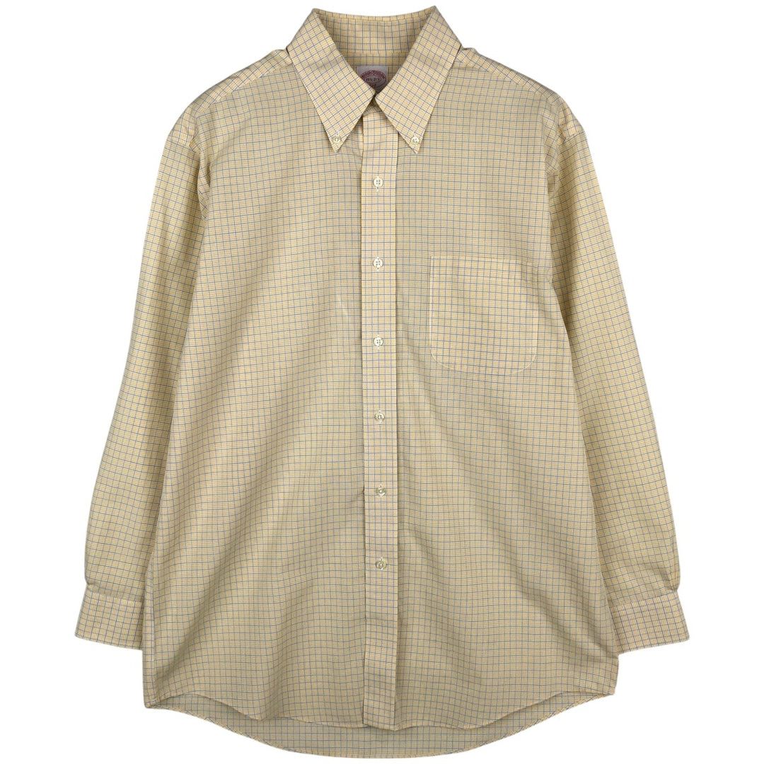 Brooks Brothers 346 Long Sleeve Button-Down Check Shirt, Men's Size Medium cotton lemon yellow Vintage Second Hand