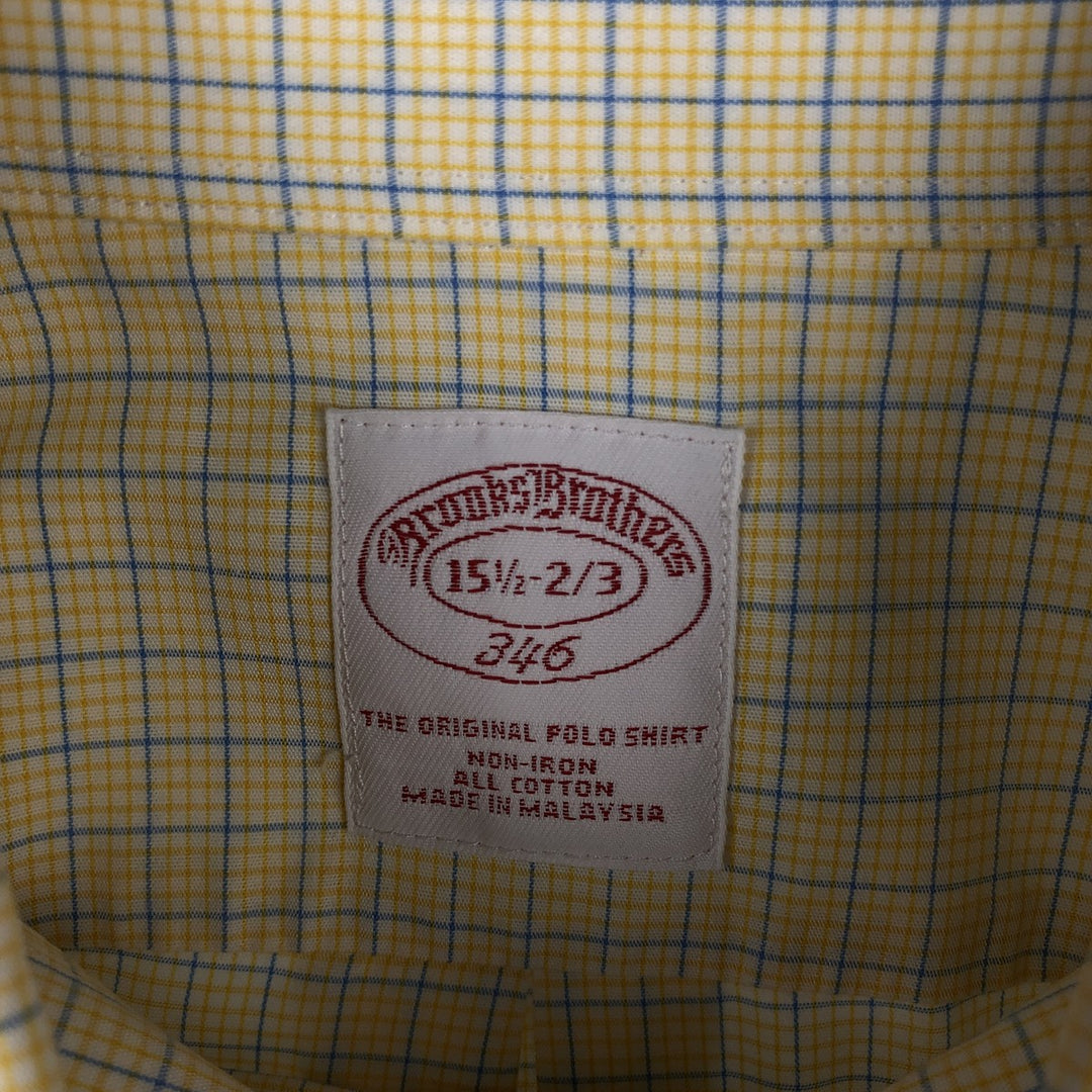 Brooks Brothers 346 Long Sleeve Button-Down Check Shirt, Men's Size Medium cotton lemon yellow Vintage Second Hand