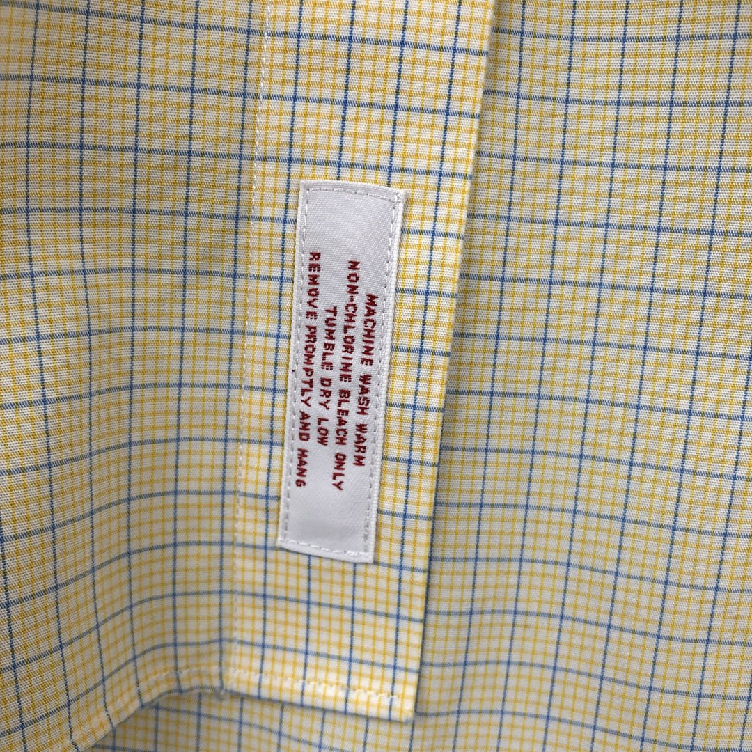 Brooks Brothers 346 Long Sleeve Button-Down Check Shirt, Men's Size Medium cotton lemon yellow Vintage Second Hand