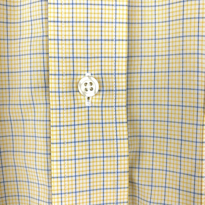 Brooks Brothers 346 Long Sleeve Button-Down Check Shirt, Men's Size Medium cotton lemon yellow Vintage Second Hand
