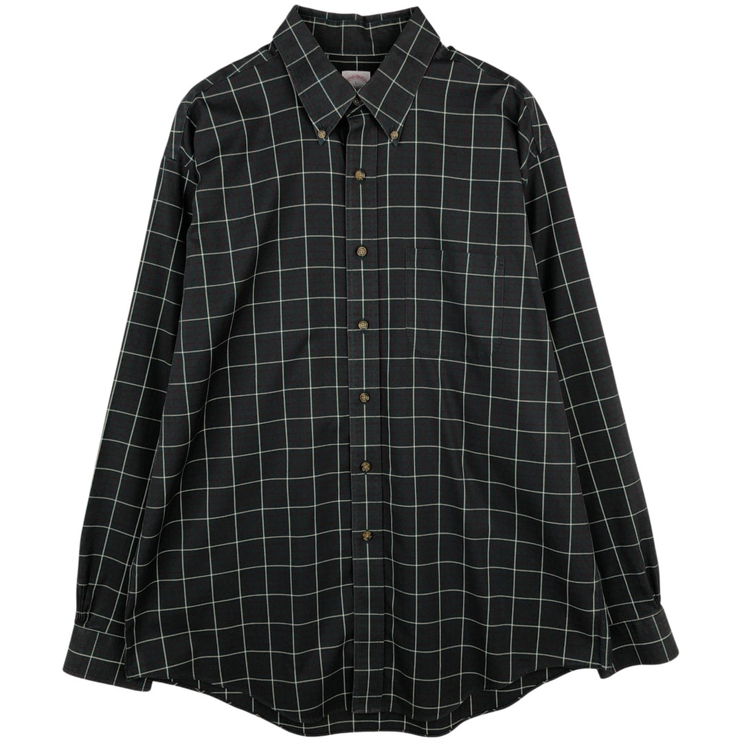 Brooks Brothers Est.1818 Long Sleeve Button-Down Check Shirt, Men's Size L cotton dark green Vintage Second Hand
