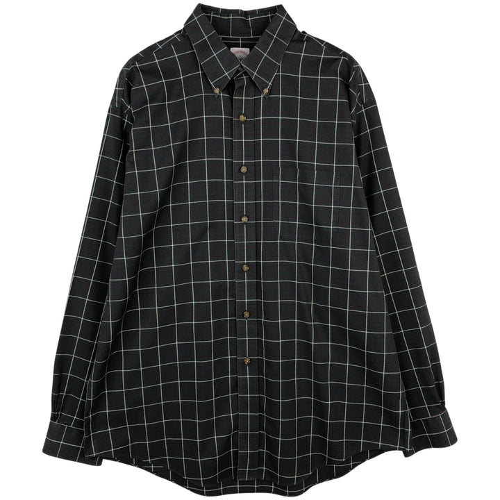 Brooks Brothers Est.1818 Long Sleeve Button-Down Check Shirt, Men's Size L cotton dark green Vintage Second Hand