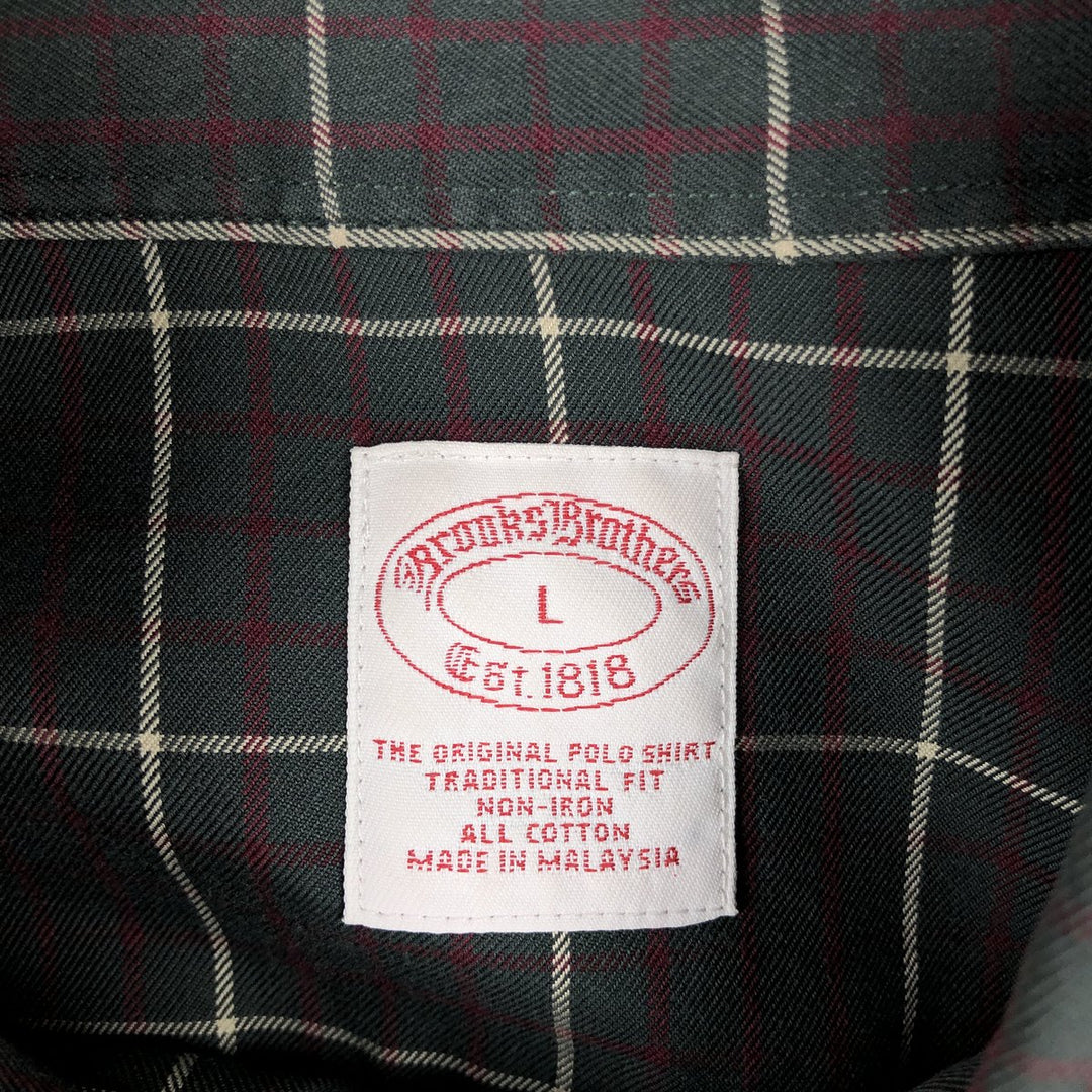 Brooks Brothers Est.1818 Long Sleeve Button-Down Check Shirt, Men's Size L cotton dark green Vintage Second Hand