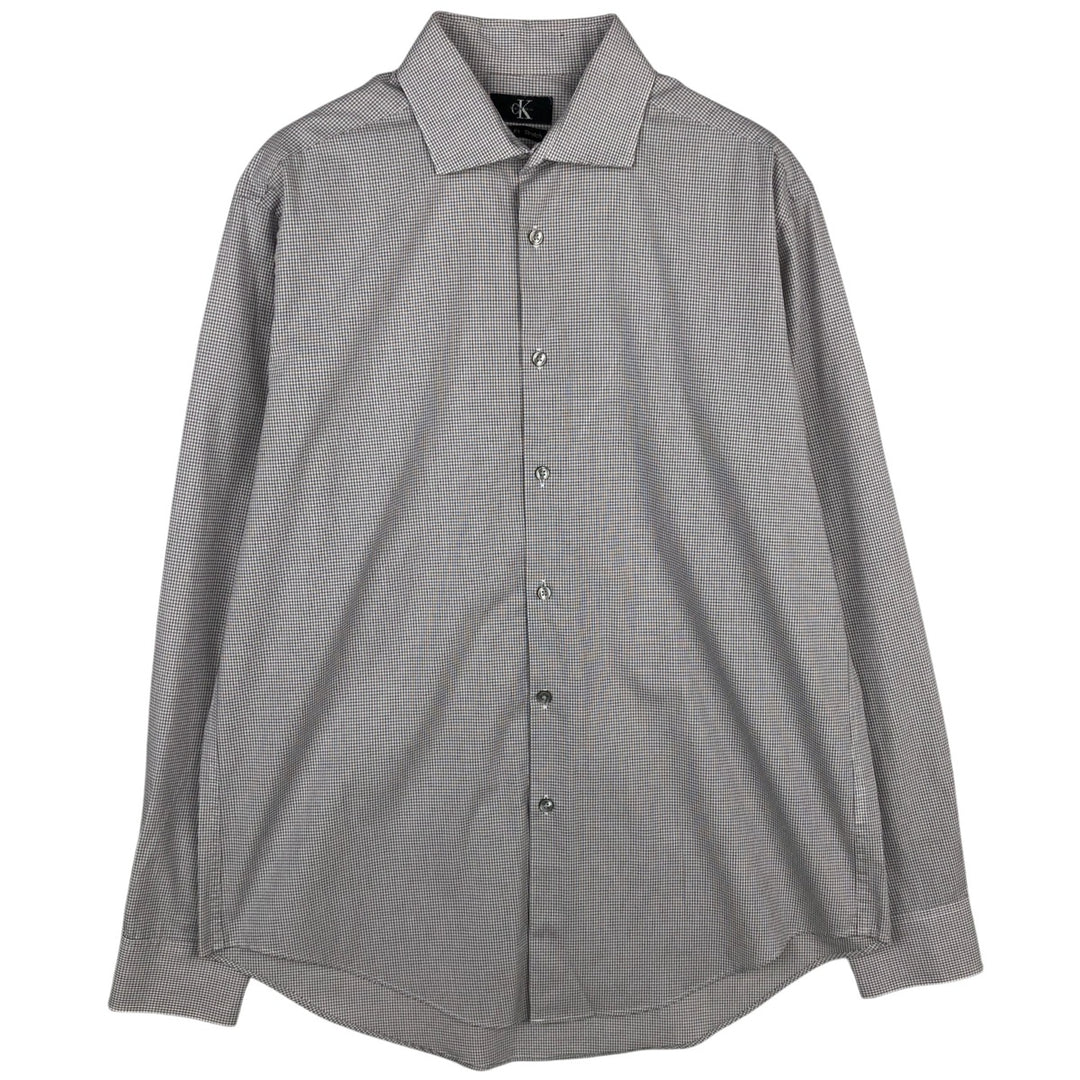 Calvin Klein Slim Fit Stretch Wide Collar Long Sleeve Cotton Check Shirt, Men's Size L (approx.) cotton white type Vintage Second Hand