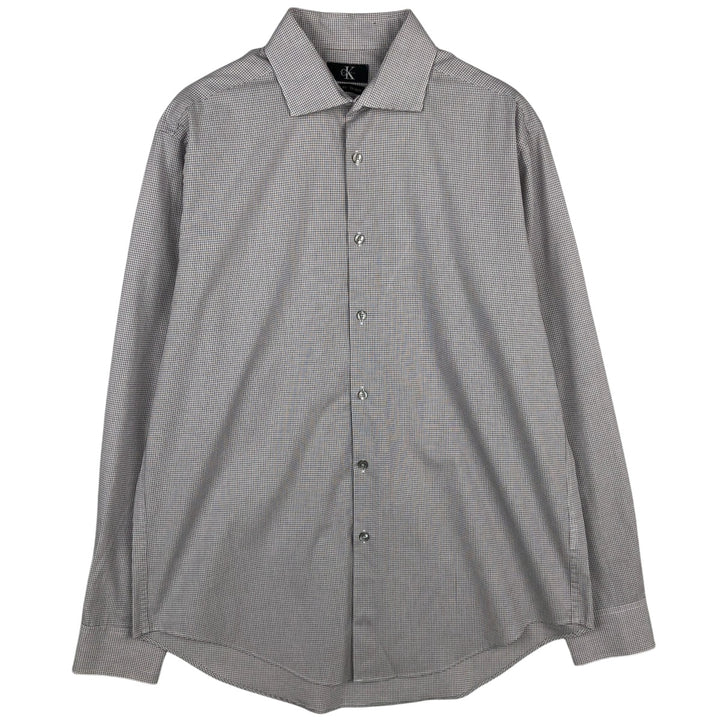 Calvin Klein Slim Fit Stretch Wide Collar Long Sleeve Cotton Check Shirt, Men's Size L (approx.) cotton white type Vintage Second Hand
