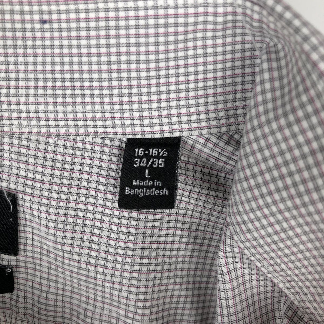 Calvin Klein Slim Fit Stretch Wide Collar Long Sleeve Cotton Check Shirt, Men's Size L (approx.) cotton white type Vintage Second Hand