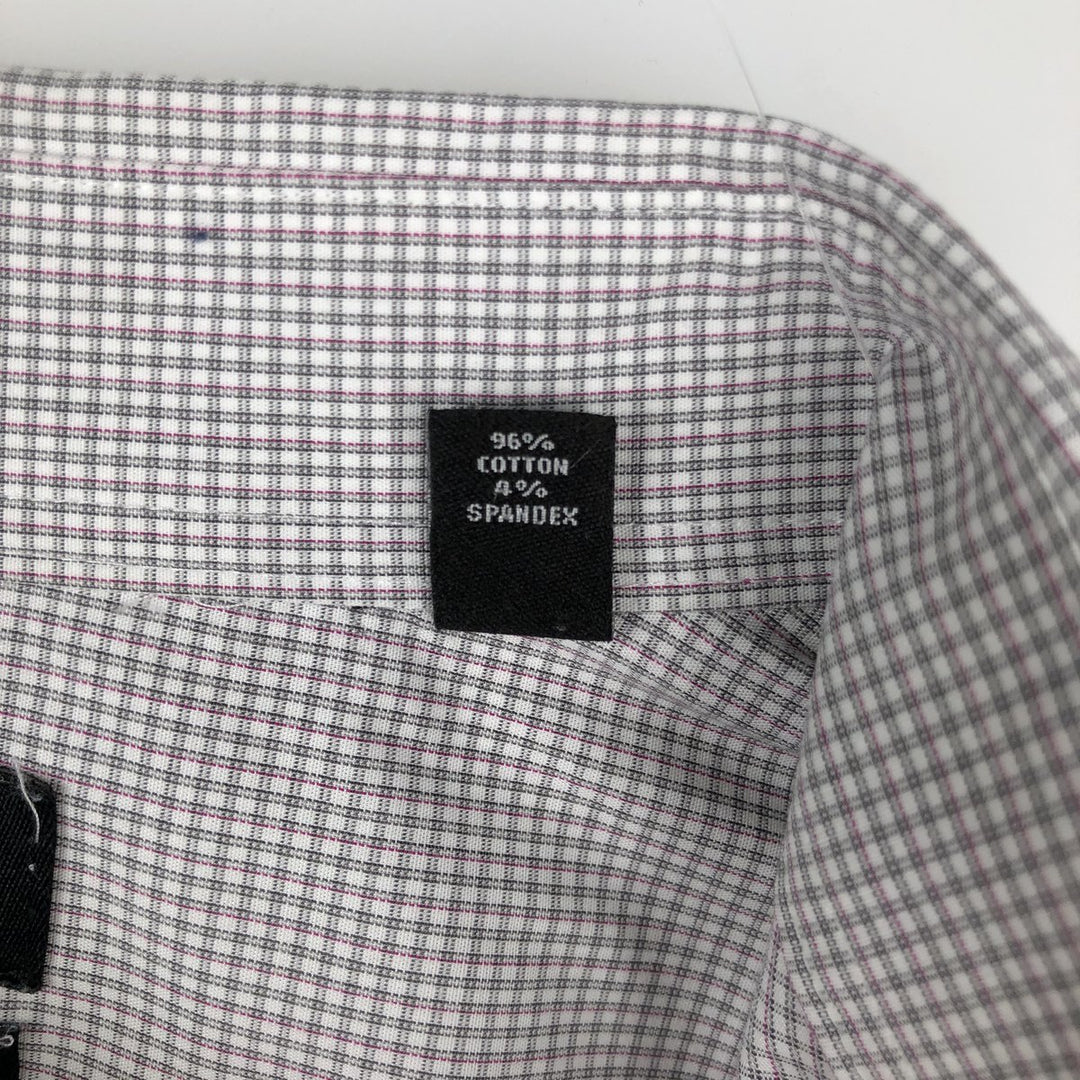 Calvin Klein Slim Fit Stretch Wide Collar Long Sleeve Cotton Check Shirt, Men's Size L (approx.) cotton white type Vintage Second Hand